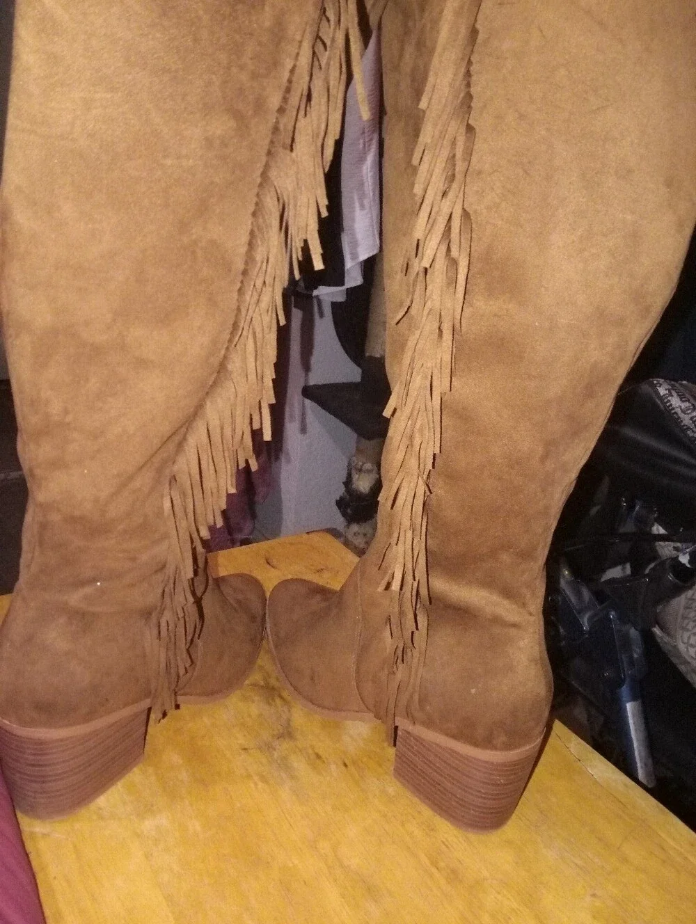 Women's Tall Fringe Suede Boots - Brown
